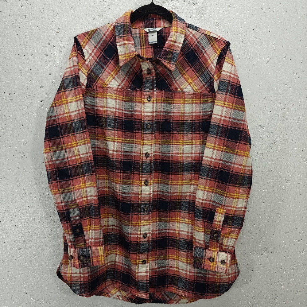 Duluth Trading Company Womens Medium Shacket Pink Plaid‎ Flannel
